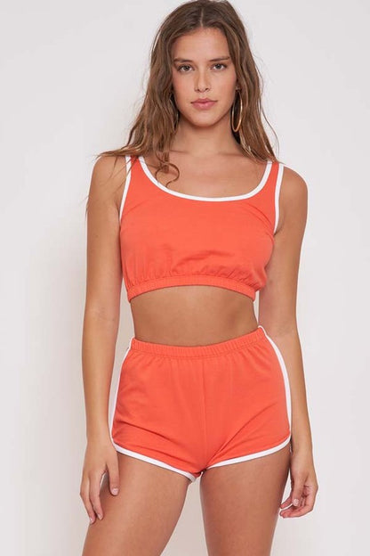 Retro Sleeveless Orange and Brown Sports Set