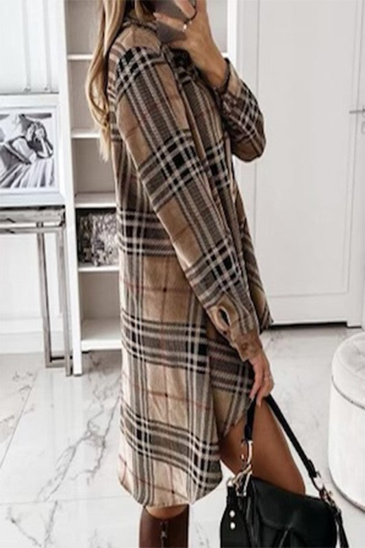 Classic plaid button down short dress