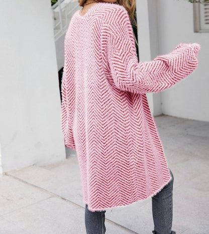 Pink print fuzzy cardigan