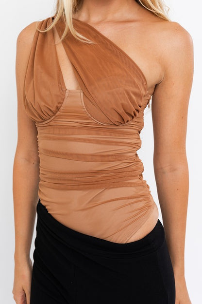Tan Mesh Bodysuit - Daring and Sexy