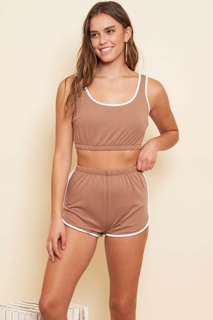 Retro Sleeveless Orange and Brown Sports Set