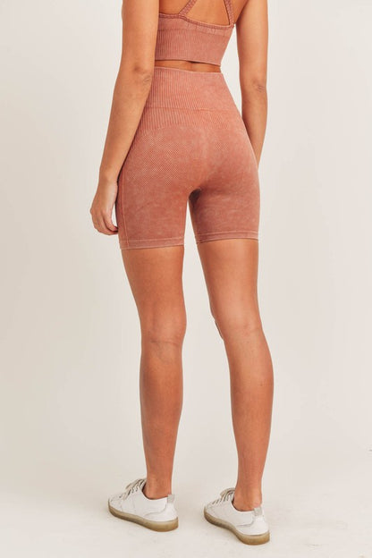 Brown High-Waisted Ribbed Shorts