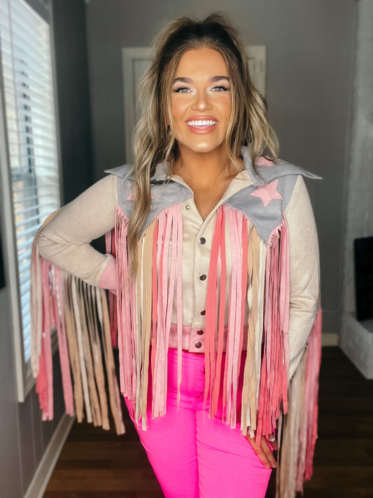 Cowboy Casanova Pink & Grey Suede Jacket