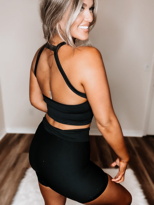 Hensley Black Sport Back Cross Top
