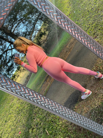 Pink Cropped Long Sleeve Workout Set Barbie Girl