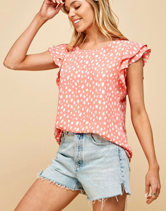 Carolyn Top Peach Top with White Dots