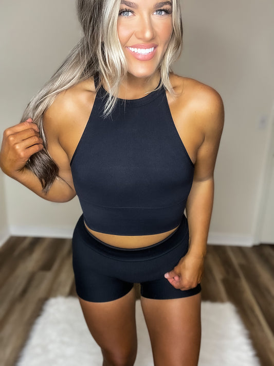 Hensley Black Sport Back Cross Top