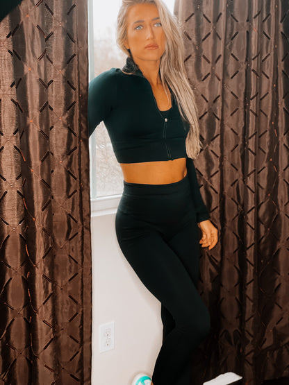Black Cropped Top and Leggings Set