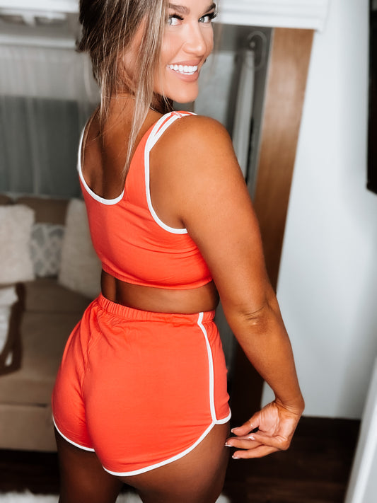 Retro Sleeveless Orange and Brown Sports Set