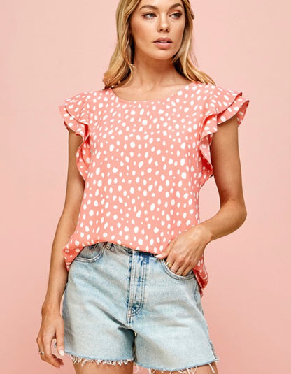 Carolyn Top Peach Top with White Dots