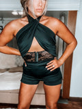 Black Romper with Crossed Top